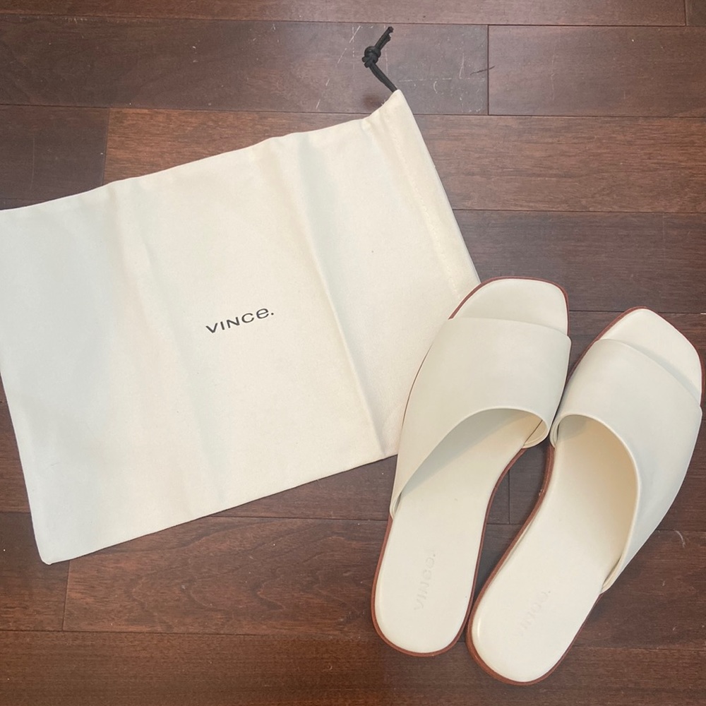 White Leather Vince Slides